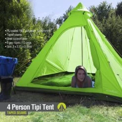 Summit Camping Festival 4 Person Hydrahalt Tipi Tent - GREEN 571046G -CampGear Universe 91jmkwndmtl. ac sl1500 1