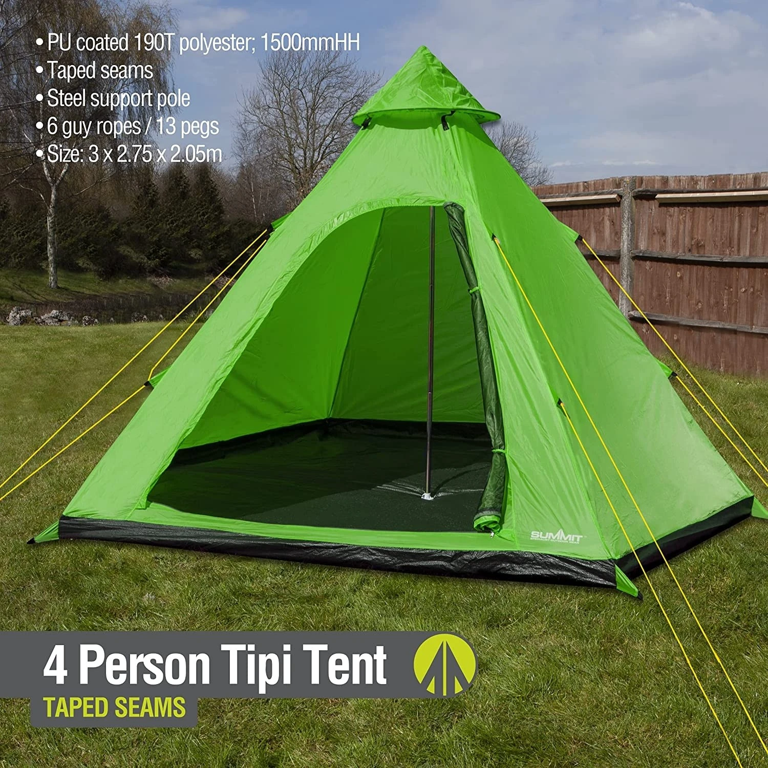 Summit Camping Festival 4 Person Hydrahalt Tipi Tent - GREEN 571046G 5 Summit Camping Festival 4 Person Hydrahalt Tipi Tent - GREEN 571046G - Image 5